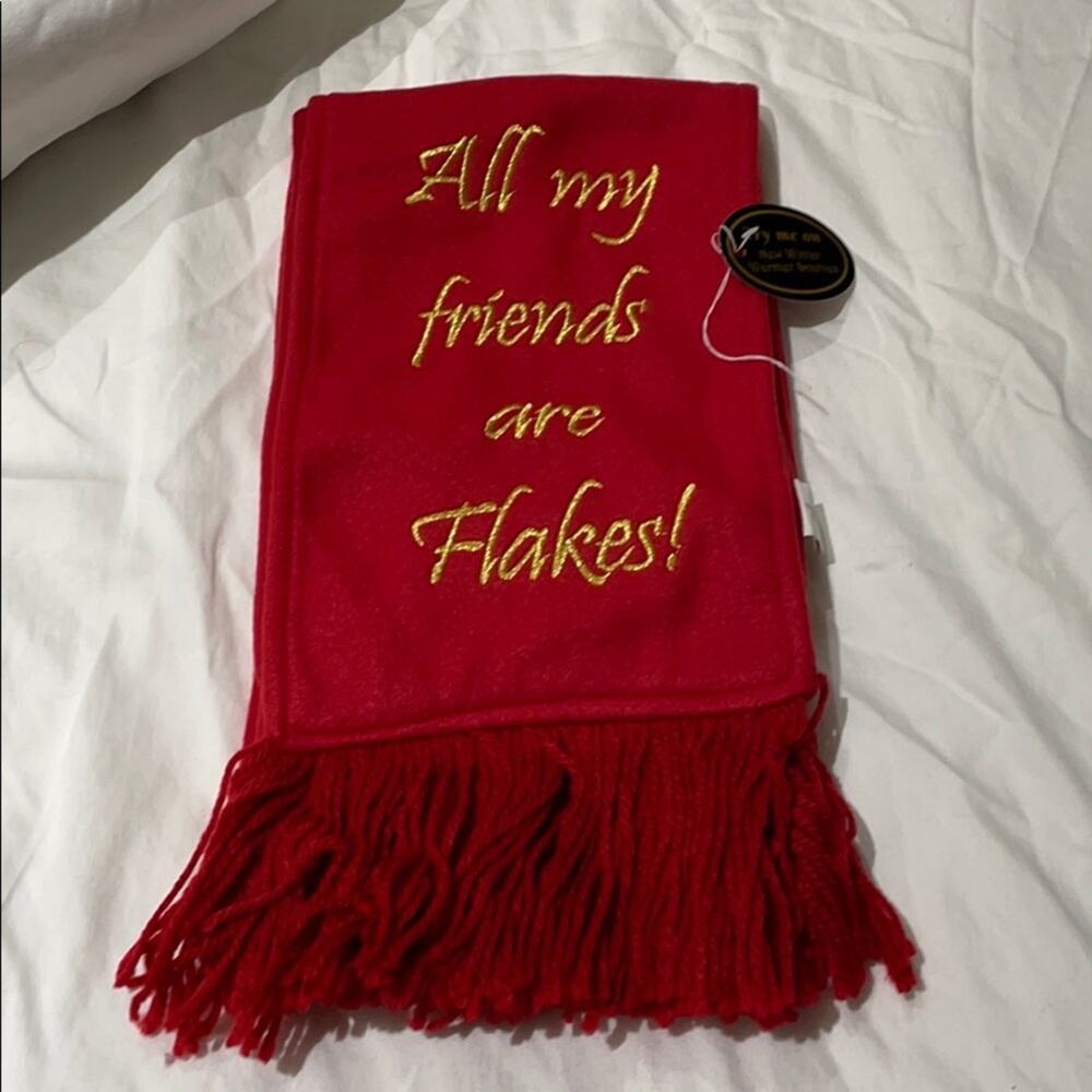 Christmas All My Friends Are Flakes red scarf NWT